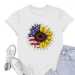 Женские футболки Sunflower America Flag Flag Tee Tops 2024 USA Рубашка Женщины Четвертый июля День независимости