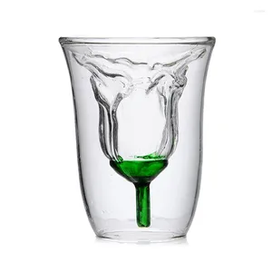 ワイングラスはローズダブルウォールガラスカップキッチンドリンクウェディングナイトクラブバーパーティーの装飾用品のためのドリンクウェア