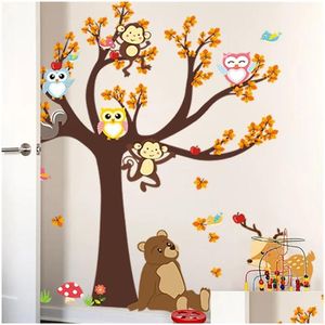 Wanddekoration Waldbaum Zweig Blatt Tier Cartoon Eul Affe Bär Hirsch Aufkleber für Kinderzimmer Jungen Mädchen Kinder Schlafzimmer Home Drop d Dhvdt