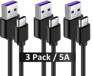 Cabo de carregamento rápido USB tipo C 3 Pacote 5A Código de carga rápido seguro PVC Cabo USB C para Samsung Galaxy Note 20 10 9 8 S8 S9 S10 109511401