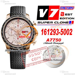 168571-5002 Miglia A7750 Automatisch Chronograph Herren Watch V7F Zwei-Ton-Roségold-Weiß-Zifferblatt Schwarzer Gummi-Gummi-Gummi-Gummiband Super Edition Reloj Hombre Montre Reinzeit