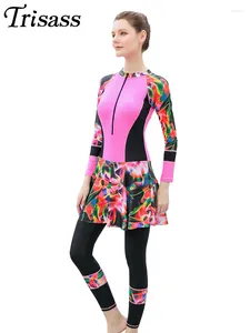 Costumi da bagno femminile trisass 2024 gonna da una gonna da nuoto pellicola a maniche lunghe a maniche lunghe body cerniera