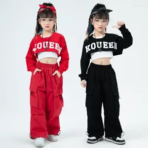 Kleidung Sets Kinder Jazz süßes Outfit Hip Hop Girls Crop Top Red Cargo Pant Kids Sweatshirt Street Dance Clothes Teen Streetwear Kostüme