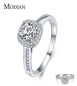 Modian Genuine 925 Sterling Silver Round Clear Cubic Zirconia Engagement Rings For Women Wedding Promise Statement Jewelry Gift3695154