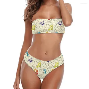 Women's Swimwear Cute Music Note Print Wrapped-chest Bikini 2024 Woman Bikinis Sets Ladies Bandeau Swimsuit Women Bathing Suit Push Up