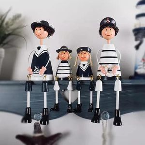 Dekorativa figurer Mediterranean Style Decoration Nautical Wood Sailor Dolls Blue White Navy Craft Creative Home Wedding Present Decor