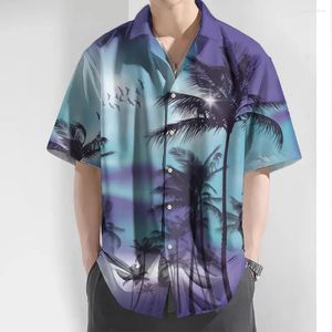 Men's Casual Shirts Summer Shirt 3d Colorful Coconut Tree Print Hawaiian For Men Beach Short Sleeve Oversized Man Clothing