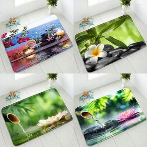 Bath Mats Anti-Slip Mat Zen Stone Bamboo Flower Bedroom Kitchen Doormat Indoor Floor Absorbent Carpet Foot Pad Flannel Home Decor