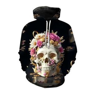 Kvinnors hoodies tröjor Skull Print Mens Hoodie Hip Hop Sweatshirt Herr Sweatshirt mode Casual Loose Lång ärm Huvtröja XS-5XL 240413