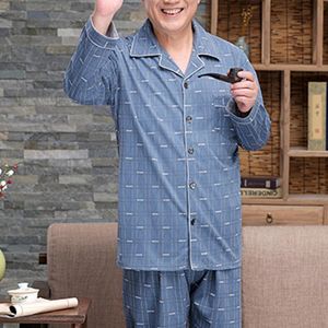 Men Pajama Set Mid-aged Father's Spring Summer Pajamas Set Loose Long Sleeve Shirt Wide Leg Pants Homewear Set for Comfortable