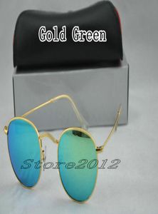 Venda novos óculos de sol redondos de moda Brand Sun Glasses Gold Metal Green Mirror de 50 mm lentes de vidro para homens Mulheres com caixa 1136900