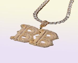 Nome personalizzato Baguette Lettera iniziale Paindant Necklace Hip Hop Punk Cubic Zirconia Chain Gioielli per regalo17243711054386