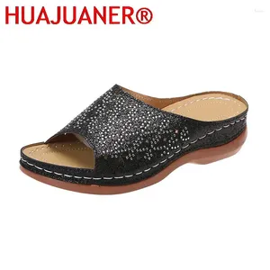 Slipare Huajuaner Gold Glitter Women Outdoor Casual Wedge Sandals Plus Size 43 Summer Gladiator Platform Flip Flops