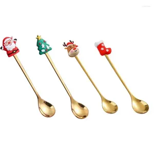 Coffee Scoops 1/2/3/4pcs Christmas Spoon Stainless Steel Tree Elk Tiny Stirring Spoons Party Tableware Ornaments