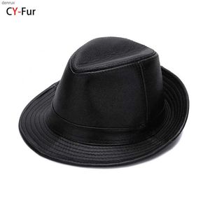 Wide Brim Hats Bucket Hats 2024 Autumn Men Real Genuine Cowhide Leather Top Hats Men Fashion Caps Winter Warm New Cowboy 100% Real Cowhide Leather HatsL240413