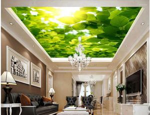 壁の壁の壁のカスタマイズされた壁紙緑の葉天井フレスコ画3D壁画家の装飾