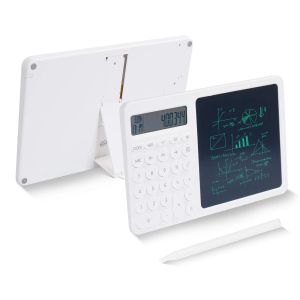 計算機2 in1デスクトップスタンディング電卓を書いたタブレット電子カレンダー時間温度、10digit lcdディスプレイ計算機
