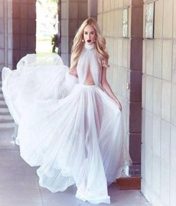 Sexy White High Neck Prom Dresses 2019 A Line Ruffles Long Chiffon Michael Costello Celebrity Evening Dress Formal Gowns9532779