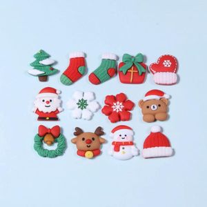 装飾的な置物10pcsクリスマスシリーズフラットバック樹脂カボコンかわいいサンタツリースノーマンスクラップブッキングdiyジュエリークラフト装飾