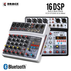 Mixer 2021 Novo Wireless Wireless 6 Channel Mixer Mixer Portable Mixing Console USB Card com 16 DSP Echo 48V Phantom Power