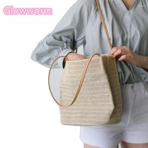 Bolsa de palha feita de palha casual Mulheres Bolsas de ombro meninas viagens de férias bolsa de praia bolsas de verão tecidas