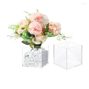 Vasos 1pcs vaso de cubo quadrado de acrílico claro para flores decoração decorativa no escritório de casamento Decoração floral (5x5x5inch)