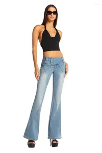 Jeans de jeans feminino Spicy Girl Flare Flare Vintage Lavado Cantura High Street Ins Red Mesmo calças apertadas