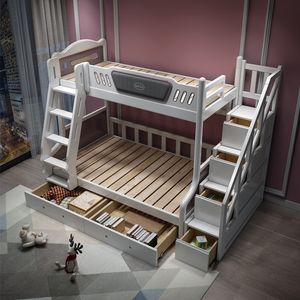 Modernt sovrumsmöbler Set mjukt gummi trä barn säng barn loft säng med trappor