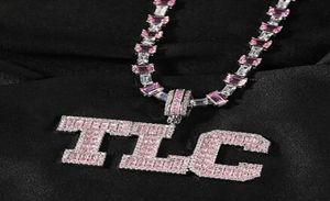 Mens Custom A a Z Lettera iniziale Baguette Round Baguette Collana rosa argento per uomini Regali da donna con 16 pollici Catena di tennis9053998