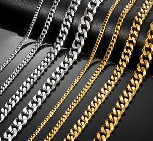 Necklaces for Men Women Silver Black Gold Stainless Steel Curb Cuban Chains Mens Necklace Whole Jewelry 357911mm LKNM0813486455