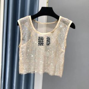 Kvinnors tankskjortor ärmlös designer gilet toppar t crystal conbridery woman camisoles sommar tees väst korta skjorta smala västar s-l