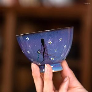 Kupalar fırın fırın el çizilmiş çay bardağı saf el yapımı seramik tatma usta tek set