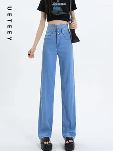 Women's Jeans UETEEY Blue High Waisted Straight Skinny Pants Streetwear Trousers Y2k Fashion 2024 Vintage Slim Denim Mom