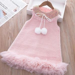 Girl Dresses Girls Mink Fleece Vest Dress Autumn Winter 2024 Children Sweet Lace Princess Kids Clothes Christmas