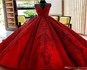 2022 Dark Red Ball Gown Quinceanera Prom Dresses With Lace Applique Sweetheart Chapel Train Lace Up Evening Gowns For Arab BC2796 7314599
