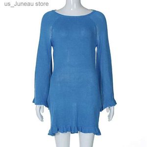Basic Casual Dresses TARUXY Knitted Backless Mini Dress For Women Lace Up Loose Solid Sexy Short Dresses Hot Girls Club Casual High Waist Dress Femme 1 T240415