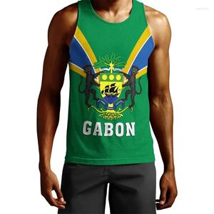 Herren -Tanktops Afrika Gabon Map Flag 3D Print Top für Männer Kleidung Fashion Dashiki Weste Sport Running Jersey Patriotic Boy Weste Coat