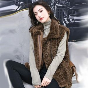 여자 모피 겨울 두꺼운 따뜻한 양모 재킷 2024 패션 조합 민소매 조끼 여성 세련된 야외 의류 R71