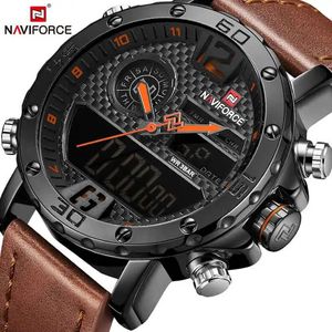 Mens Watches To Luxury Brand Men Leather Sports Watches NAVIFORCE Mens Quartz LED Digital Clock Waterproof Military Wrist Watch 240409