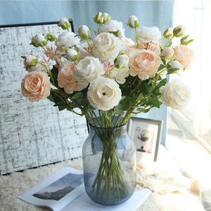 Dekorativa blommor 61 cm konstgjorda vita pioner rosor plast Silk Rose stam heminredning party peony bröllop dekoration mariage falsk blomma