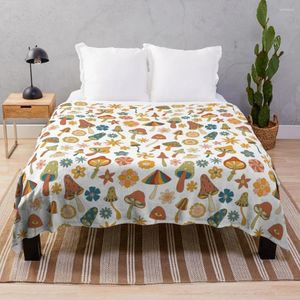 Blankets Mushroom And Flower Design Flannel Faux Fur Plaid With Tassels Throw Blanket