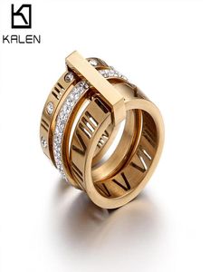 Rhinestone Rings For Women 3 Color Stainless Steel Rose Gold Roman Numerals Finger Rings Femme Wedding Engagement Rings Jewelry6390387