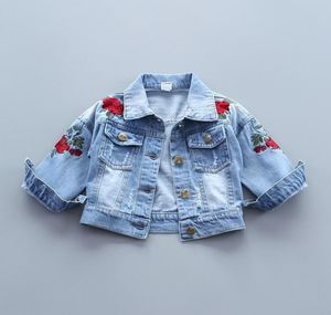 fashion Girls Jean Jackets Kids Baby Rose Embroidery Coat Long Sleeve Button Denim Jackets toddler Girls clothing 17Y Y2008315264383