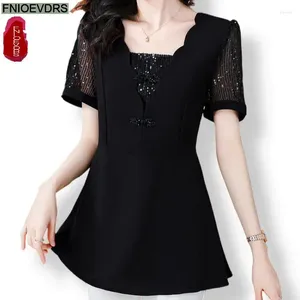 Camicette da donna M-5xl 2024 From Summer Ruffles PEPLUM Tops Women Basic Wear Office Lady Work Black Elegant Button Shirts