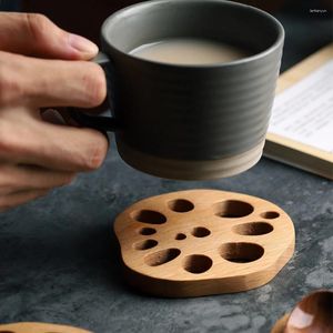 Tea Trays Anti-scalding Lotus Root Slices Design Wood Cup Tray For Teacup Coffee Milk Home El Office Handmade Pad