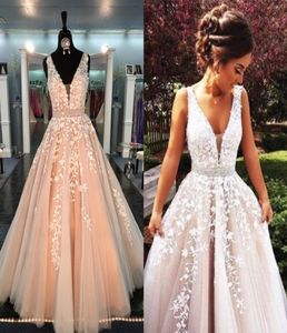 Suknia balowa prawdziwe sukienki balowe 2017 V Sheer Straps Zastosowane koronkowe tiul długość podłogi Bez pleców różowe różowe suknie wieczorowe WI5014205