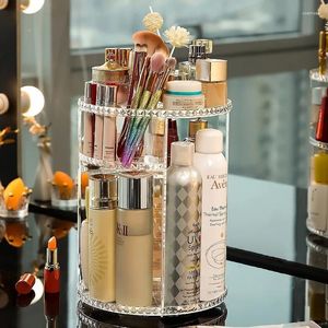 Aufbewahrungsboxen Acryl 360 rotierende Kosmetikbox transparent große Kapazität Schönheit Organizer Leichte Luxus -Kommode Lippenstift Pflegeregal