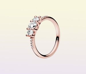 Rose Gold Three Stone RING Women Girls Wedding Gift designer Jewelry For Real 925 Sterling Silver Lover Rings with Original9511640