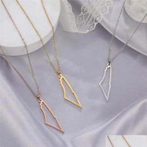 Pendant Necklaces Israel Map Necklace For Women Men 14K Yellow Gold Color Neck Chains Country Geography Jewelry Drop Delivery Pendants Otytd