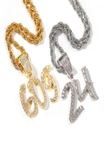 Neue Mode personalisierte 18K Gold Bling Diamond Cursive 09 Digitale Zahlen Anhänger Halskette Custom Sports Nummer DIY -Schmuck für 3122556